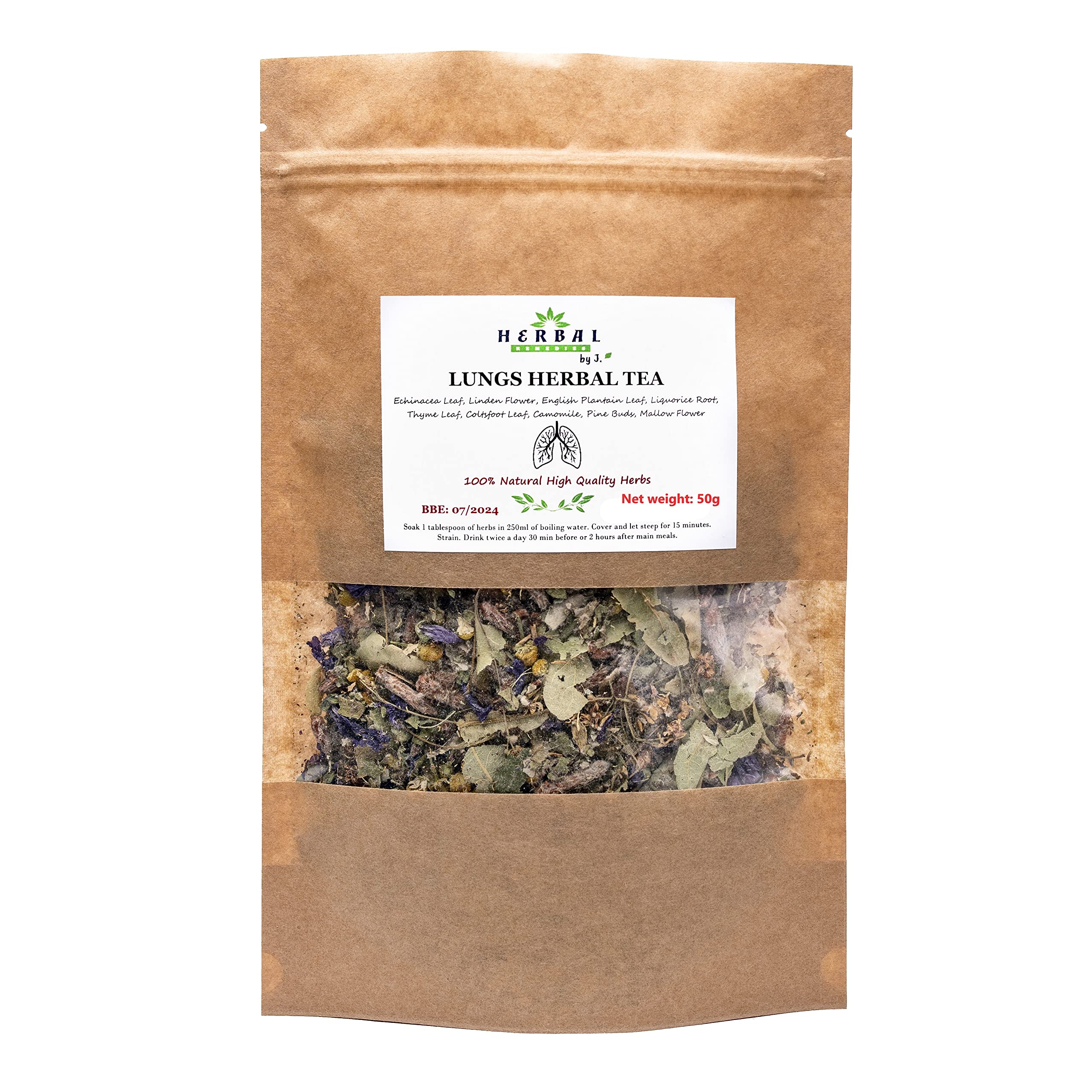Lungs Tea 50g Loose Natural Herbal Detox/cough relief cold flu/Natural Cleanse/Bronchial support - Linden Coltsfoot Thyme Respiratory System -Herbal Remedies by J. -