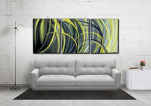 48 Large Original Abstract Painting Canvas Wall Art Modern Contemporary Black White Yellow Amazon Co Uk Handmade