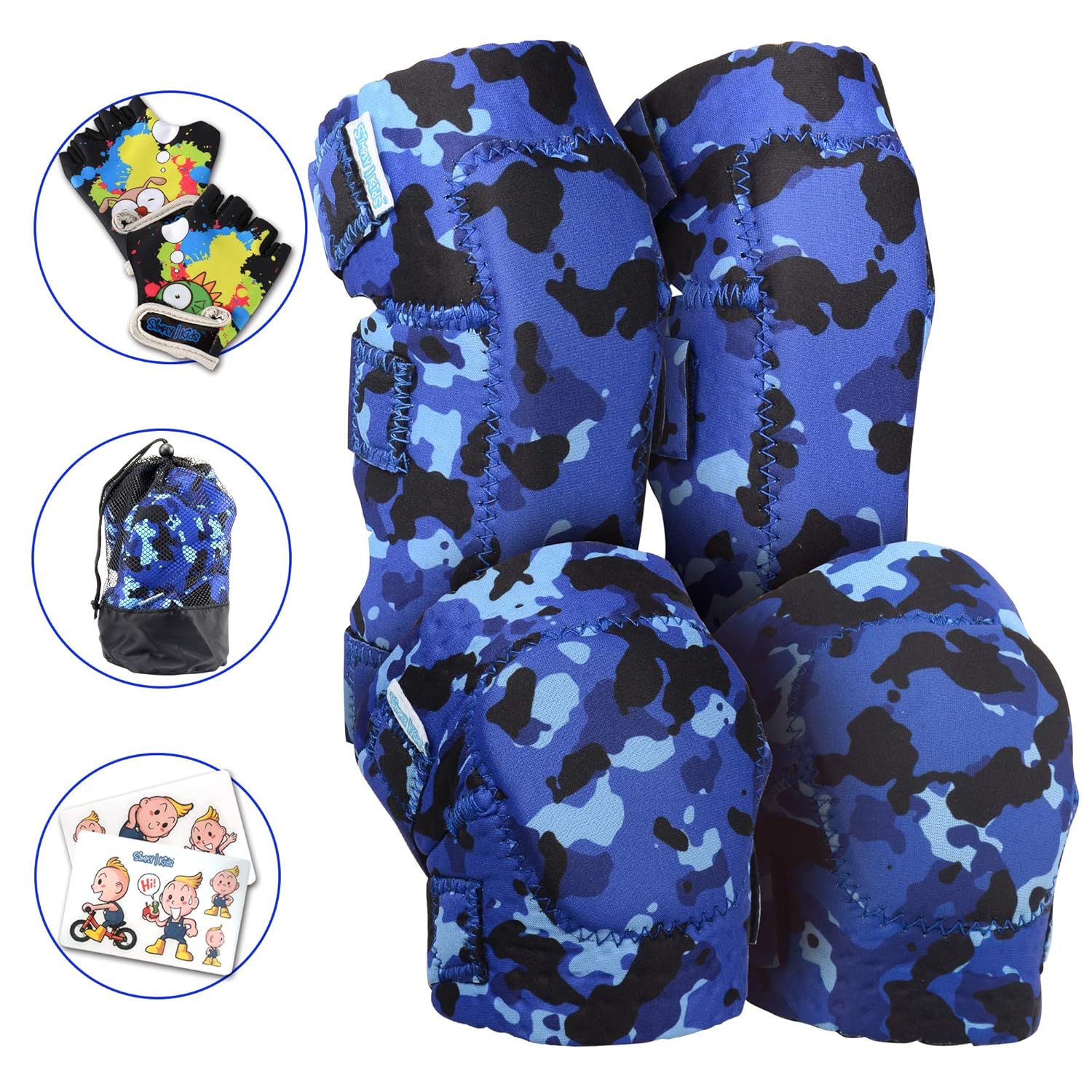 Innovative Soft Kids Knee and Elbow Pads with Bike Gloves | Toddler Protective Gear Set w/Mesh Bag& Sticker | CSPC Certified& Comfort | Roller-Skating, Skateboard Knee Pads for Kids Child Boys Girls