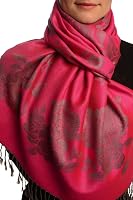 LissKiss Großes Rosen-Pashmina-Tuch In Teal Blau Mit Fransen – 70x180 Cm, Weich & Vielseitig