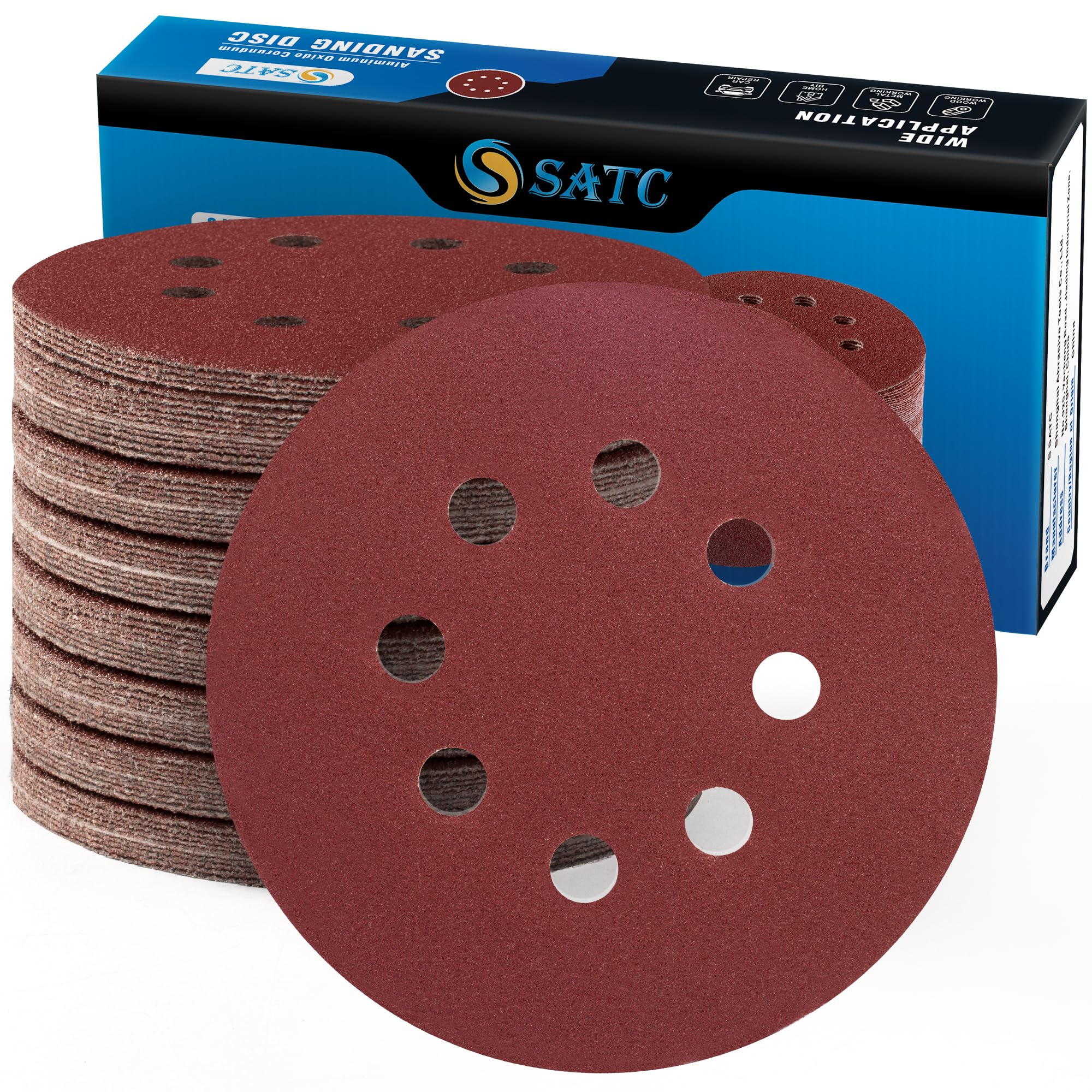 SATC Sanding Discs 240 Grit 72Pcs Orbital Sander Discs 125mm Hook and Loop Round Orbital Sander Pads for Sanding — image 1