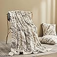 XeGe 3 Pieces Double Side Fluffy Blanket Set, Soft Brushed Faux Fur Throw Blanket, Cozy Marble Print Fuzzy Couch Blanket 50x60, with Shaggy Plush Pillow Covers 20x20 for Bed Sofa Living Room, Brown