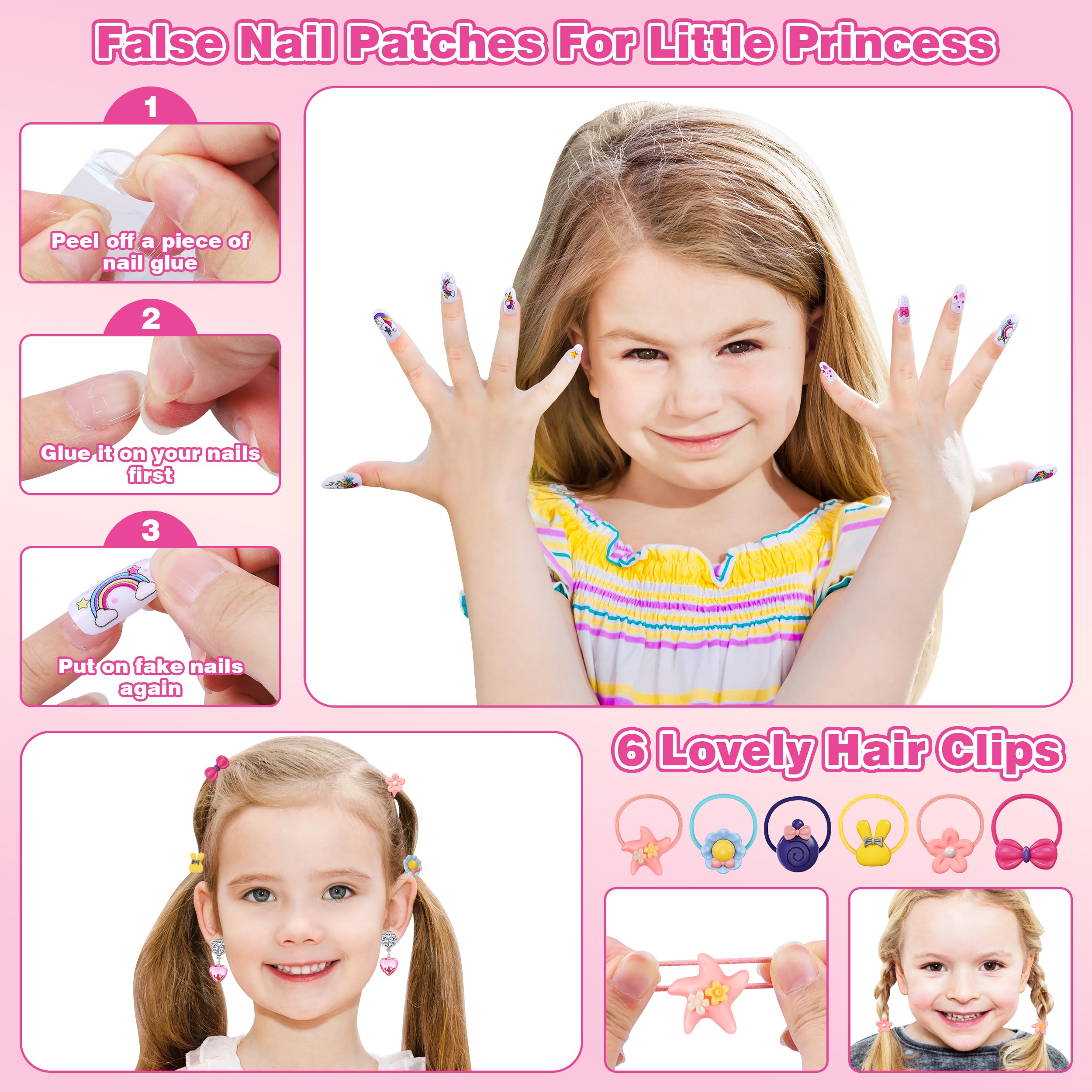 99 Pcs Kids Makeup Kit for Girls, Princess Toys Real Washable Cosmetics Set with Mirror, Hair Ties, Nails, Rings, Earrings, Necklace, Perfect for 3 4 5 6 7 8 Year Old Girls Birthday