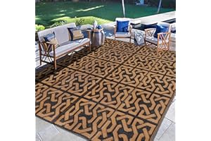 SAND MINE Reversible Mats, Plastic Straw Rug, Modern Area Rug, Large Floor Mat and Rug for Outdoors, RV, Patio, Backyard, Deck, Picnic, Beach, Camping, Trailer, Black & Brown, 5' x 8'