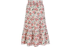 Kukume Maxi Skorts Skirt for Girls Button Front High Waisted Long Skirt with Belt Ruffled Skirts with Pocket 3-12Years