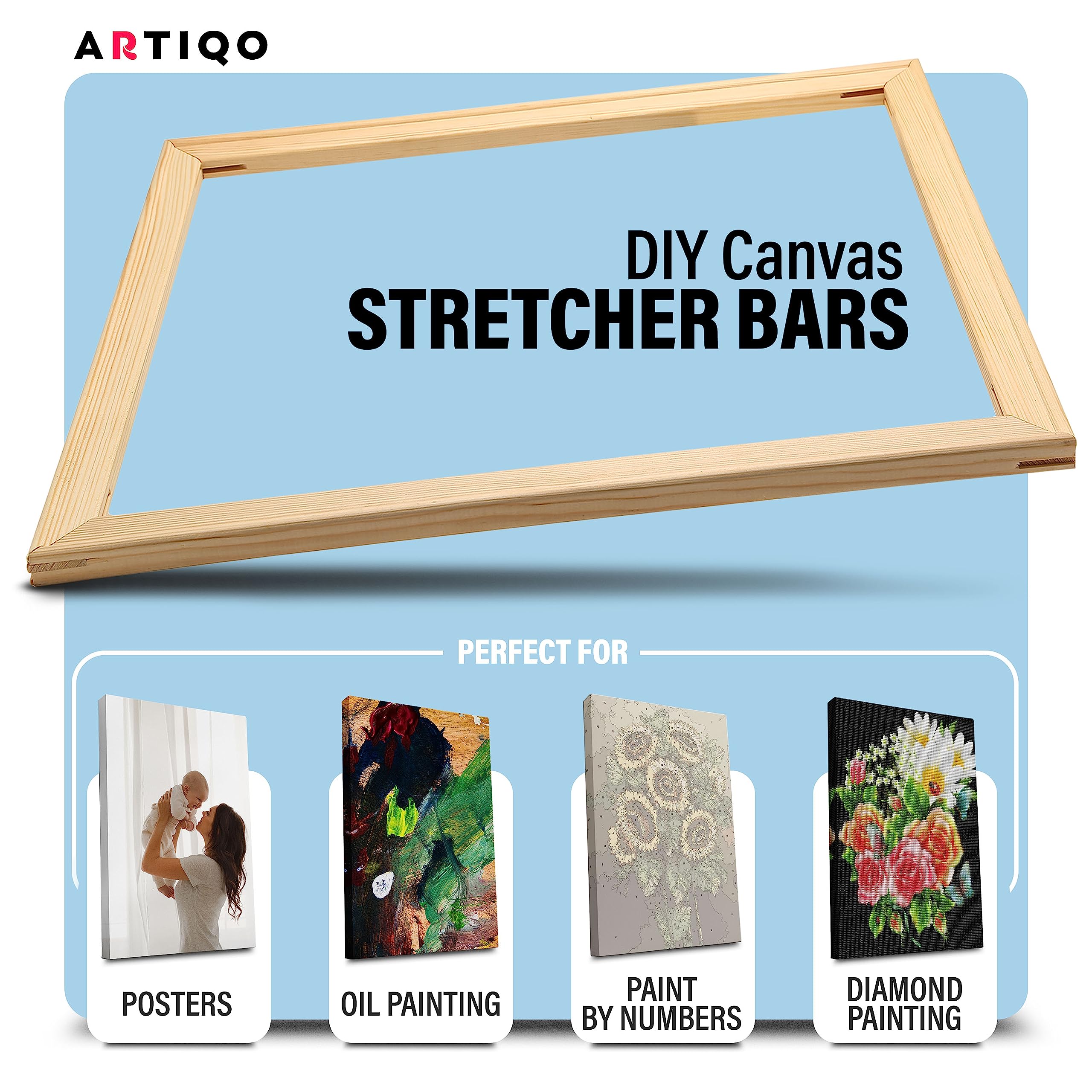 DIY Canvas Stretcher Bars 16x20 Inch Canvas Frame - Easy to Assemble, Gallery Wrap Oil Frame Kits Canvas Wood Stretcher Bars- for Oil Paintings, Prints, Paint by Numbers & Posters