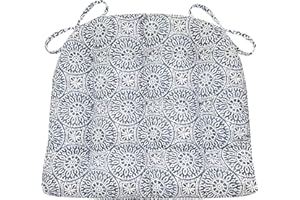 Barnett Home Decor Tibet Blue Dining Chair Pad with Ties - Extra-Large Size 18 Chair Cushion - Latex Foam Fill - Machine Washable, Solid Color, 100% Cotton, Made in USA (Navy Mandalas/XL)