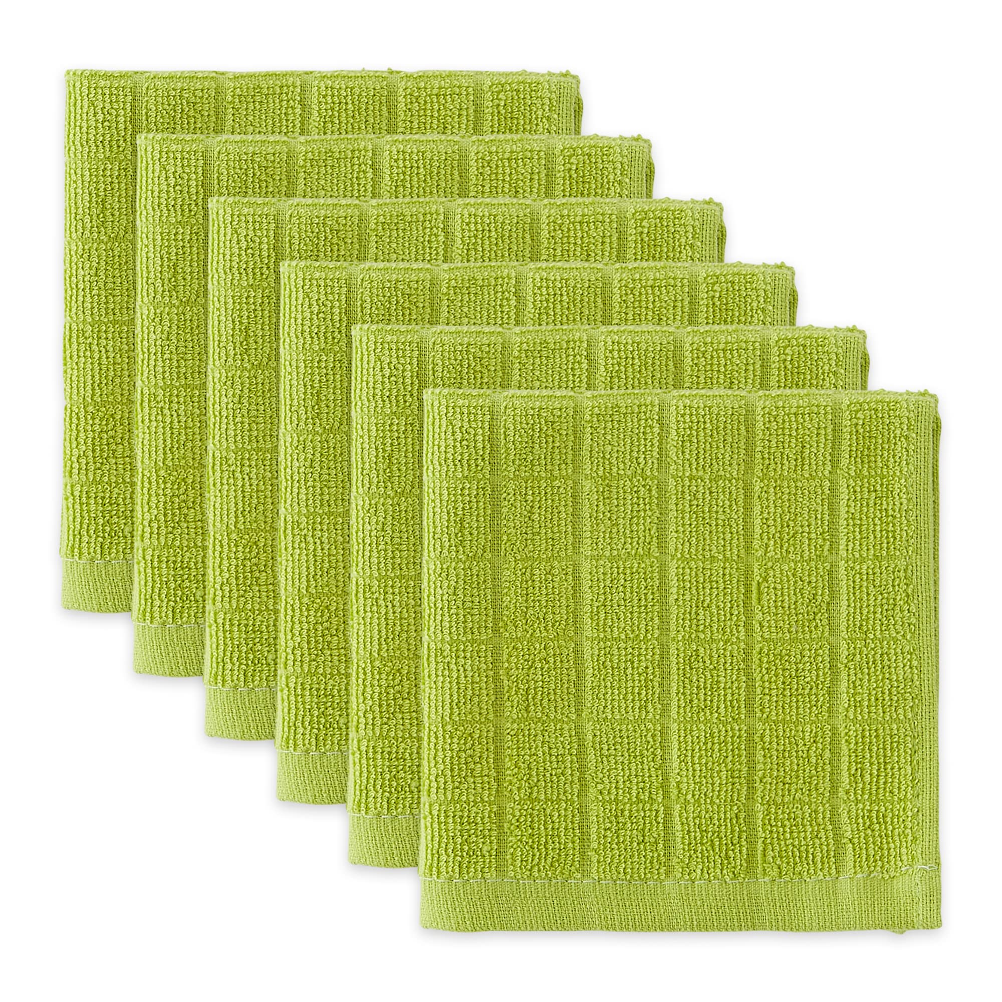 DII Basic Terry Collection Solid Windowpane Dishcloth Set, 12x12, Avocado, 6 Count