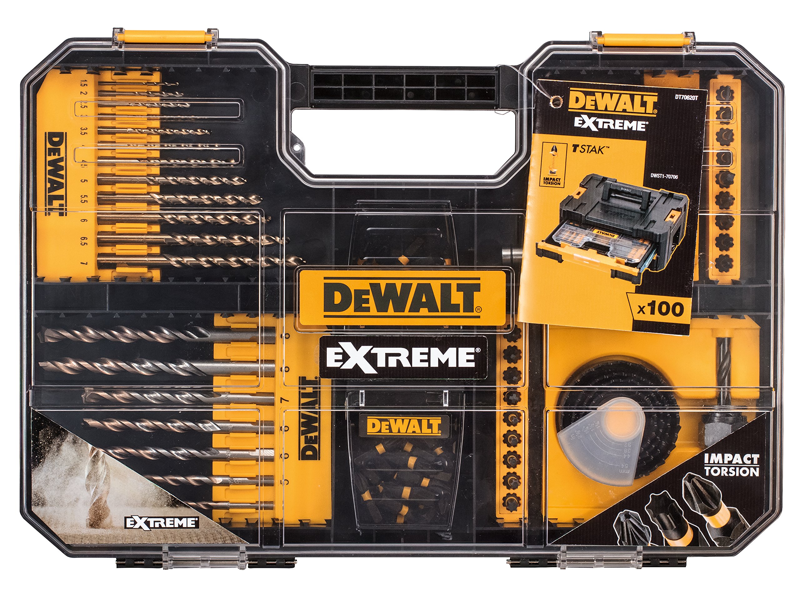 DeWalt DEWDT70620T Extreme Drill and SDS Set, Yellow, Set of 100 Piece