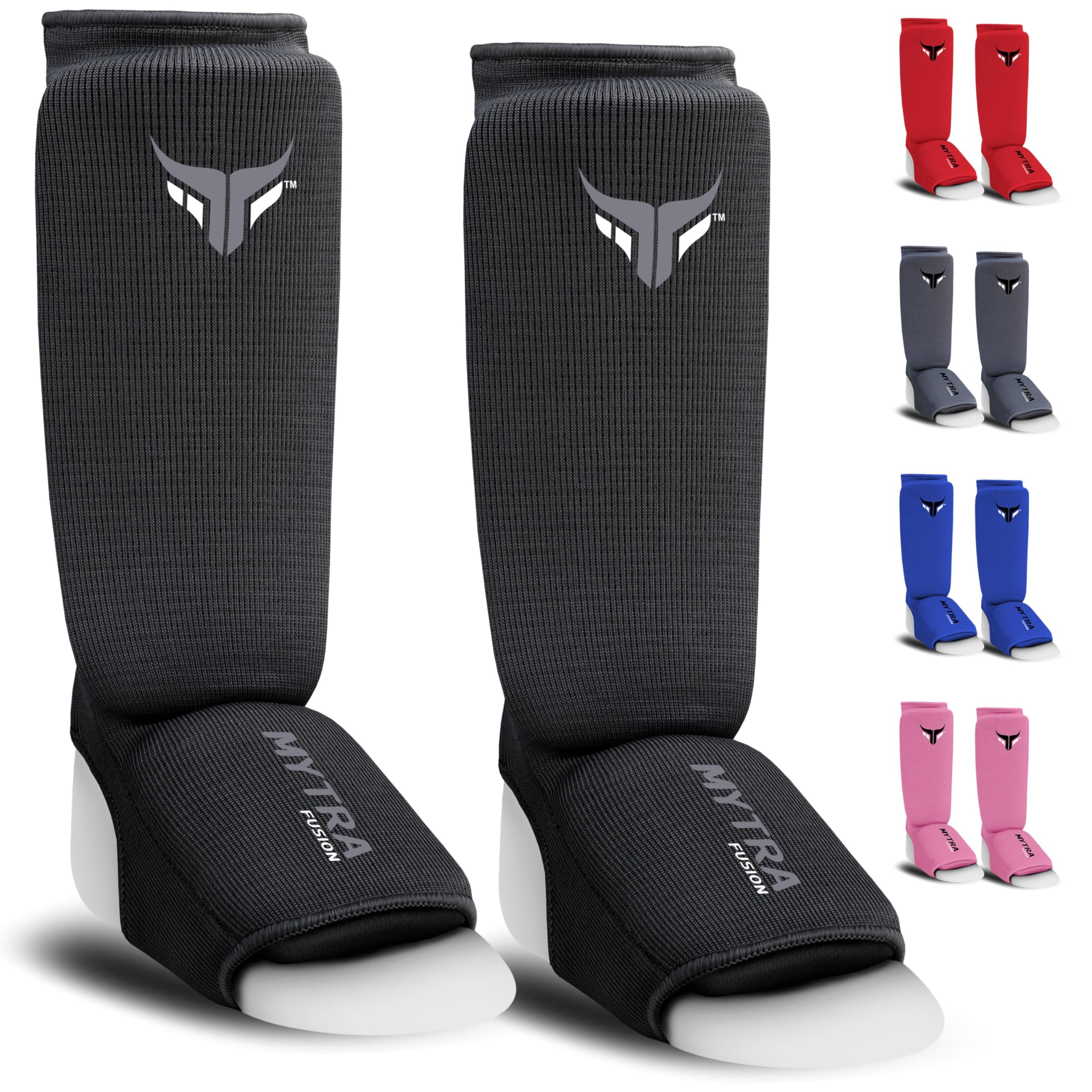 Mytra Fusion Kids Shin Instep Shin Pad Protector for Kickboxing Training Pads (Black, X-Small)