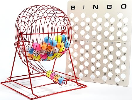 Regal Games Jumbo Professional Red Bingo Cage with Multicolor Ping Pong Bingo Balls