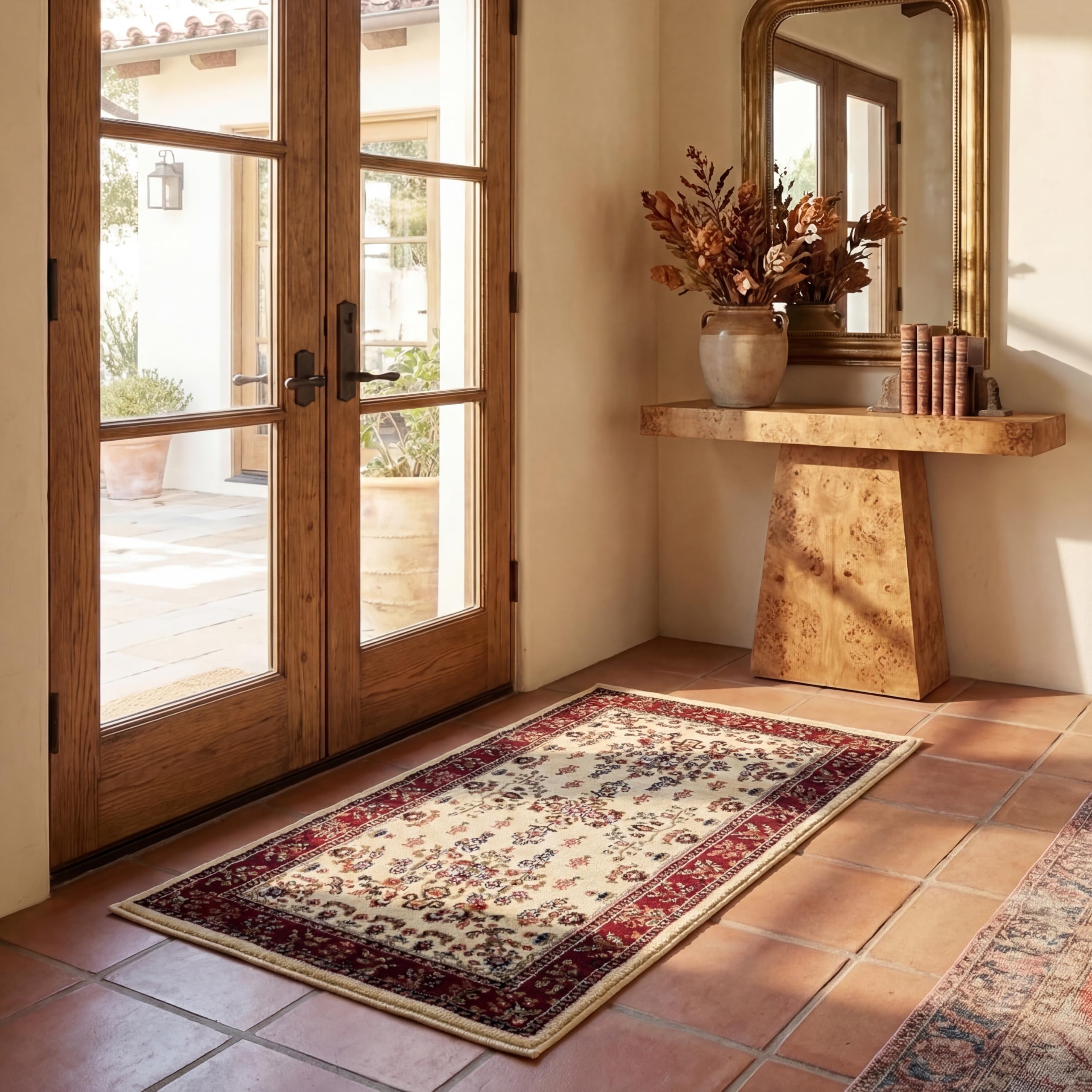 SAFAVIEH Lyndhurst Collection Area Rug - 2'3" x 4', Ivory & Red, Non-Shedding & Easy to Clean, Ideal for Front Door, Kitchen, Foyer, Entryway, Accent Space (LNH331A) Image