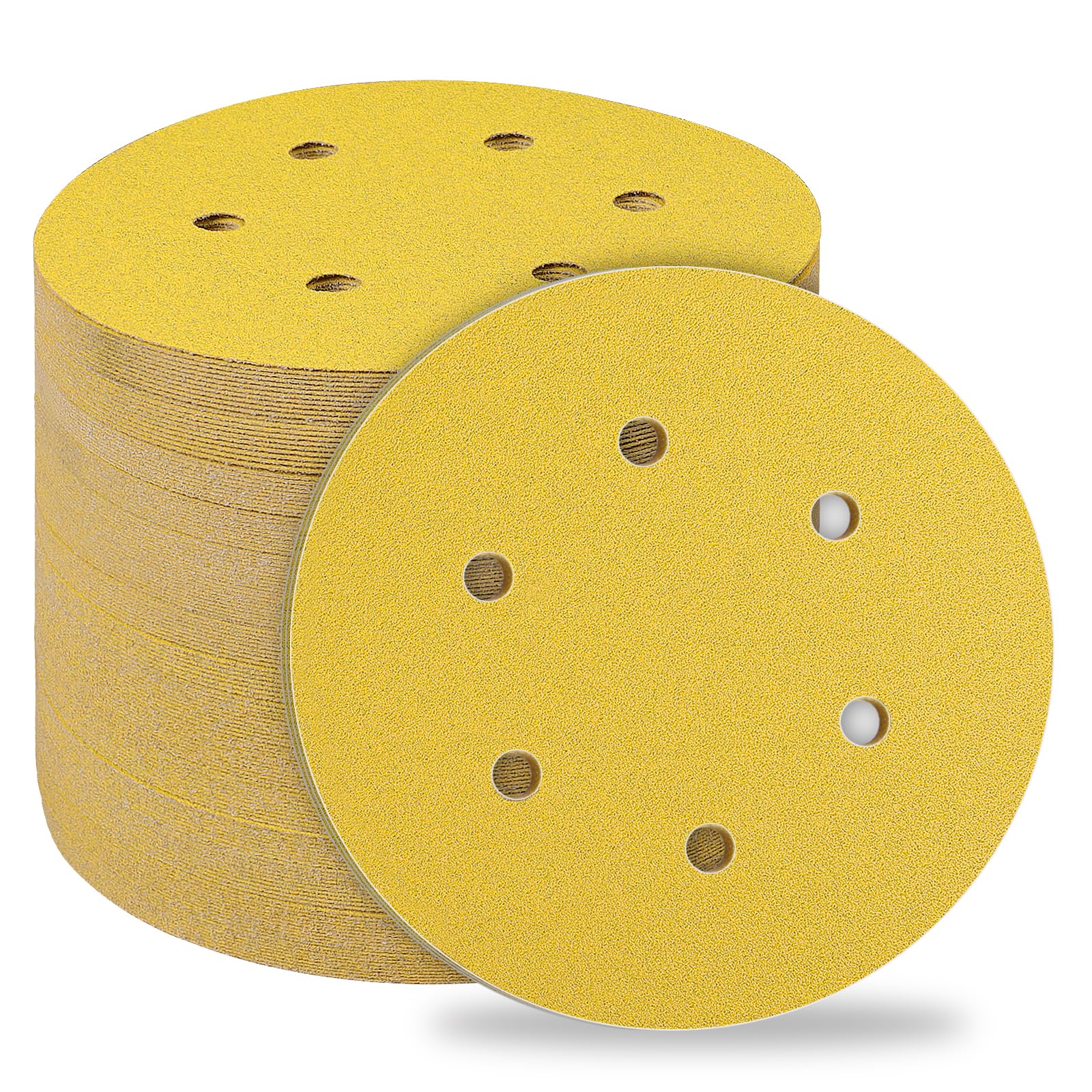 STEBRUAM 50pcs 150mm sanding discs,Sanding Discs Pads for Random Orbital Sander pads and All Oscillating Tools,Yellow sanding discs Hook and Loop 80 Grit 6 Hole 6 Inch Round — image 1