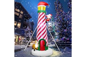 Lulu Home 9.8FT Christmas Inflatable Decorations, Giant Blow Up Lighthouse with Santa and Reindeer, Xmas Lighted Blowups with Drawstring Bags for Winter Yard Lawn Garden Outdoor Decor