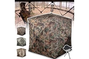 ShedOFF 270/360 Degree See Through Hunting Blind 1-3 Person with Tri-Leg Hunting Stool, Pop up Ground Blinds for Deer Turkey Duck Hunting, Hunting Adjust Windows with Silent Zipper