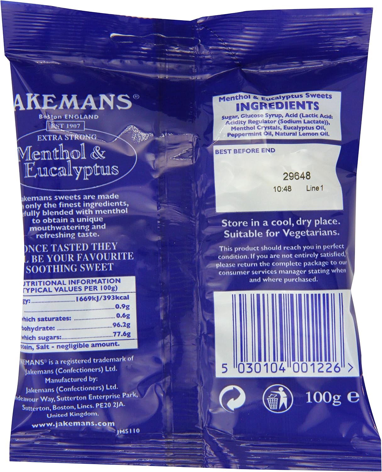 Jakemans Menthol & Eucalyptus Flavour 100g Bags - Pack of 10 - Soothing menthol sweets - Extra Strong - Suitable for vegetarians - Image 3