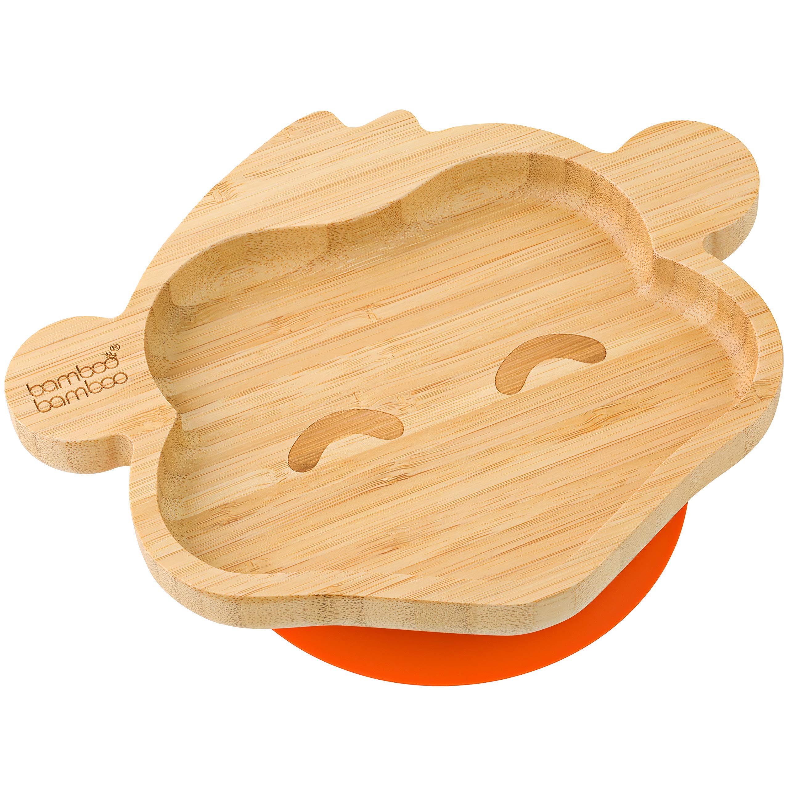bamboo bamboo Baby Plate and Toddler Plate, Suction Plate for Feeding and Weaning, Bamboo Monkey Plate with Secure Suction, Suction Plates for Babies from 6 Months (Monkey, Orange)