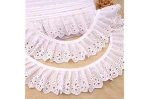 IDONGCAI 2.8 inch Ruffled Eyelet Trim 4 Continuous Yards,White Gathered Embroidery Eyelet Trim,Elastic Piping Edge Triming for Sewing Bridal, Baby Clothes, Blankets, Pillows DIY Craft Decorations