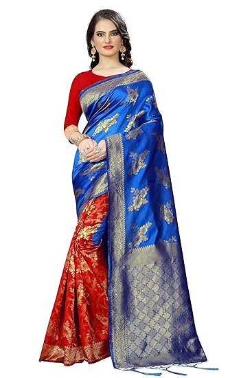 Titos Factory Womens Jacquard Pure Silk Saree With Unstitched Blouse Piece Free Size