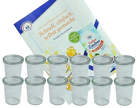 MamboCat 12er Set Weck-Gläser I ofenfeste 160 ml Einmachgläser I Dessertglas mit Deckel I Marmeladen Sturzglas I Einweckgläss