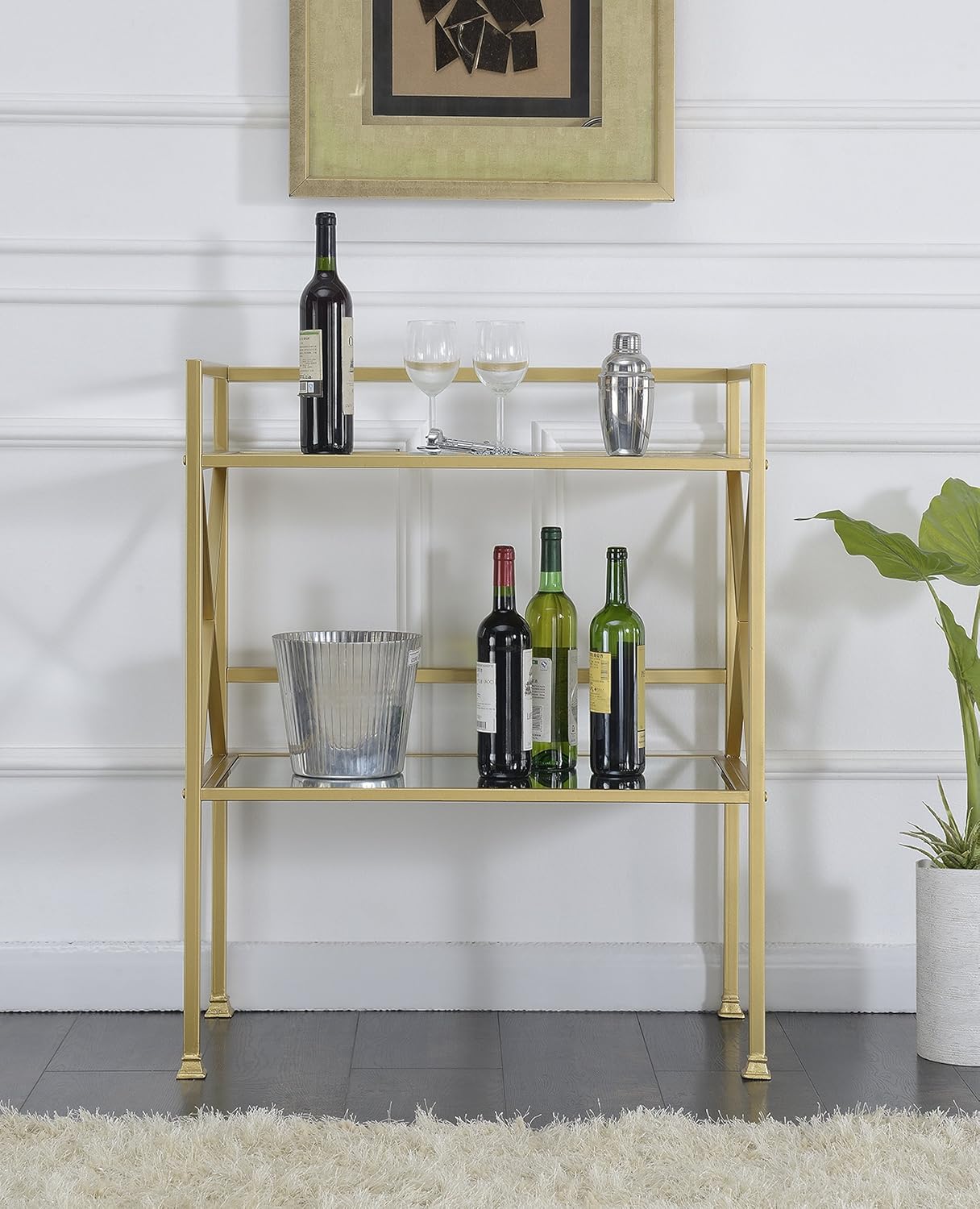 Convenience Concepts Gold Coast Bar Hall Table, Mirror / Gold Frame