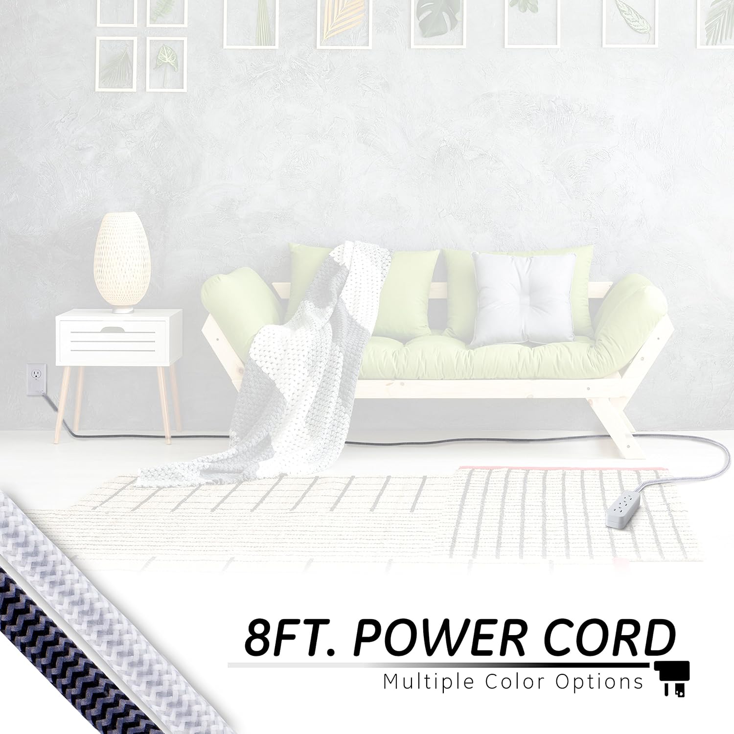 GE Designer Extension Cord With Surge Protection, Braided Power Cord, 8 ft, 3 Grounded Outlets, Flat Plug, Premium, Gray/White, 38433: Electronics