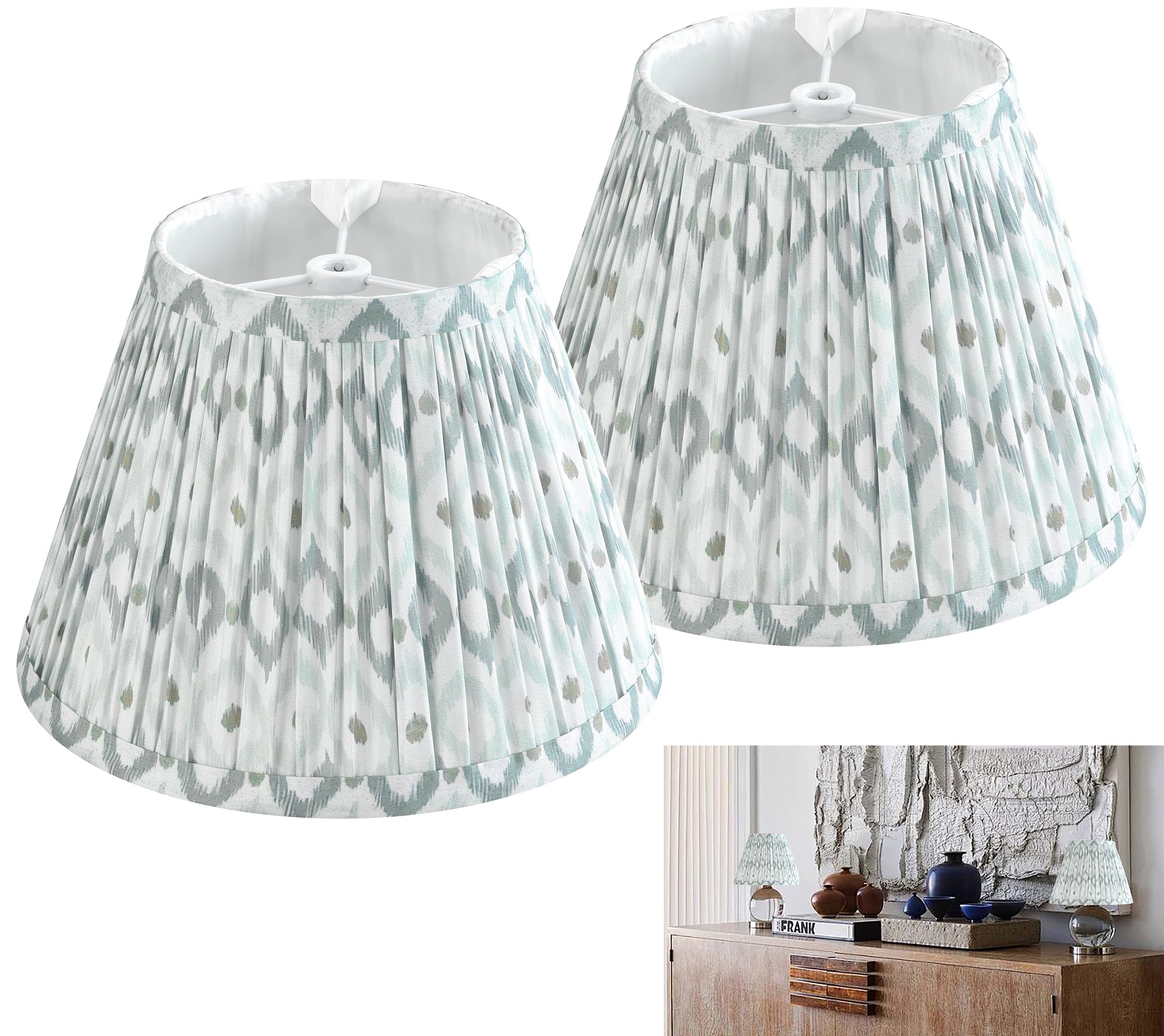 Photo 1 of GOSO Set of 2 Small Pleated Art Deco Lamp Shades Spider,5 * 9 * 6.4 IN, Bell Multi Floral Lampshades for Table Lamps Wall Lamps, Lamp Shade Replacement Fabric, Barrel Shade-No Assembly Required