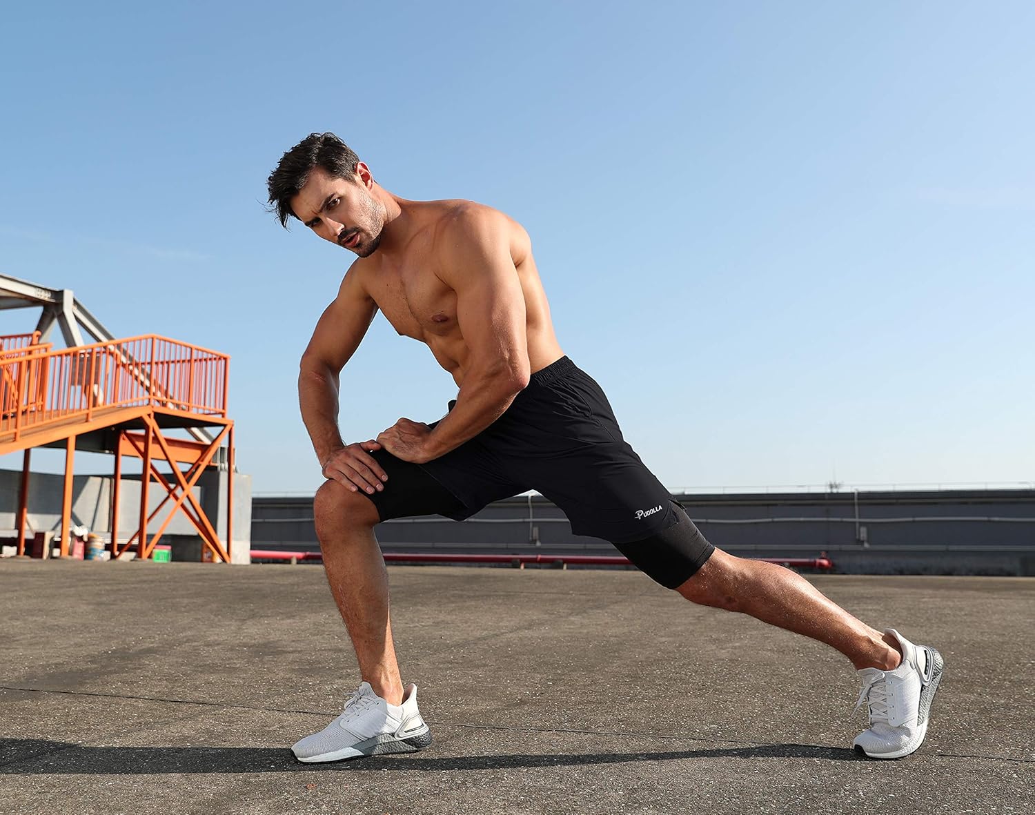 Pudolla Men’s 2 in 1 Running Shorts 7" Quick Dry Gym Athletic Workout Shorts for Men with Phone Pockets: Clothing