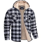 MAGNIVIT Men's Flannel Jacket Sherpa Lined Plaid Fleece Jackets Shirt Thick Snap Button Flannel Hoodie Cotton Winter Outwear