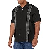 Cubavera Men's Striped Panel Dobby Short Sleeve Button-Down Shirt, Regular Fit, Point Collar, Soft Touch
