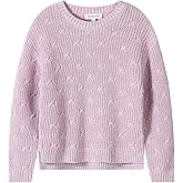 TRENDSTITCH Girls Sweaters Crewneck Long Sleeve Pullover Jumper Cotton Fall Chunky Fancy Cable Knit Sweater with Side Slit
