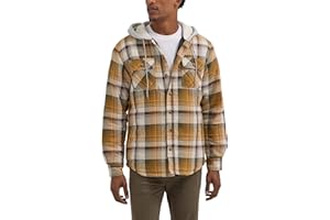 Wrangler Authentics Men's Long Sleeve Quilted Lined Flannel Shirt Jacket with Hood