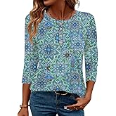 LOMON 3/4 Length Sleeve Womens Tops Dressy Casual Crewneck Pullover Tunics Summer Cute Blouses Fashion 2025 Tees Shirts