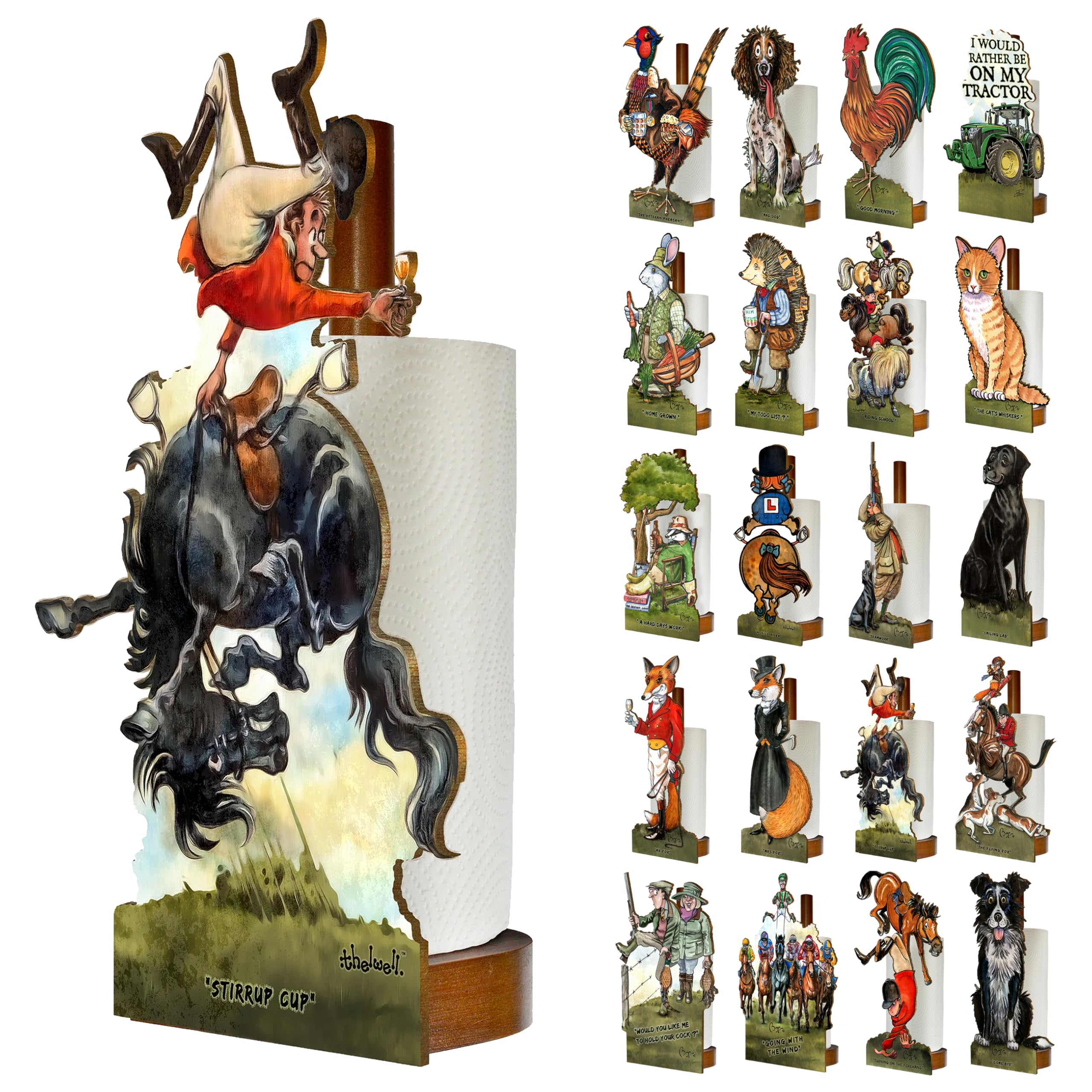 Looprints Fun Toilet Roll Storage & Kitchen Towel Holder Wooden Stand | Thelwell Horse Riding Art | Novelty Kitchen & Bathroom Decor & Accessories | A Touch Of Humorous Decor For Any Equestrian Home. โ image 1