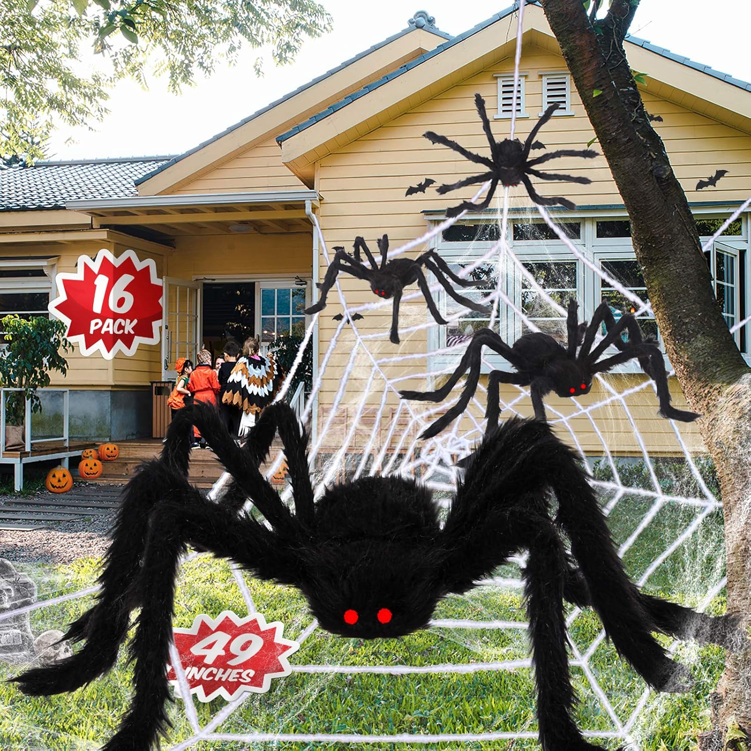 Outdoor Halloween Decorations Including 12ft Spider Webs, 4pcs 49in Mega Giant Spiders, Ultra-stretch Cobwebs, Most Valuable Halloween Spider Decorations Outdoor Indoor Giant Spider Webs Decoration : Garden & Outdoor