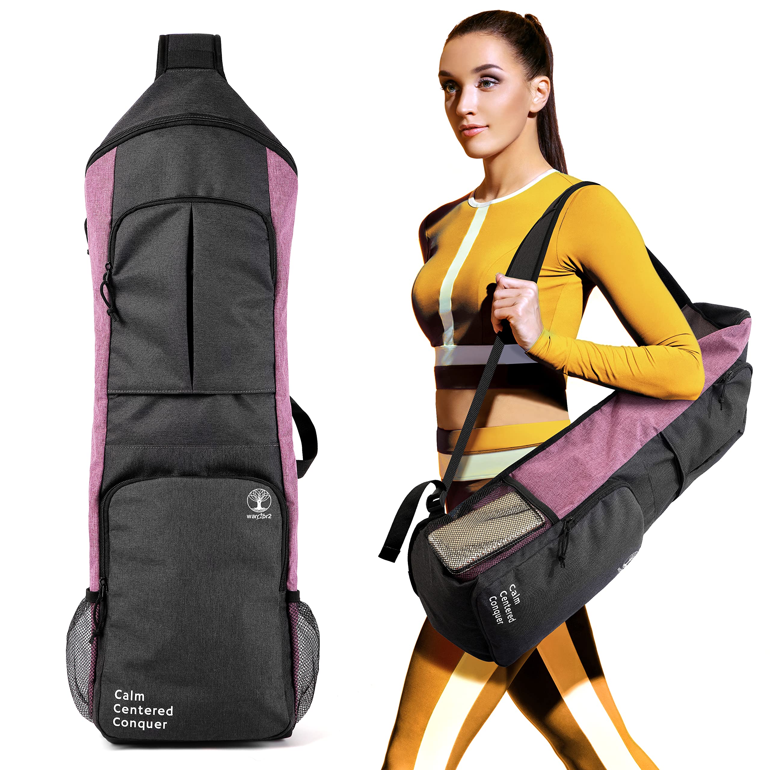 WARRIOR2 Yoga Holder & Carrier, Fits 1/2 Inch Mat, Large Pockets & Water Bottle Holders | Full Zip Mat Bag for Women, Men, Gym, Sport, Travel, Bike Accessories