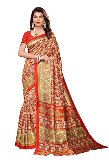 Womens Mysore Silk Ethnic Printed Saree with Blouse Piece(Varanika_Free Size)