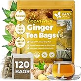 FreshDrinkUS, 120 Ginger Tea Bags, 100% Natural & Pure. Ginger Herbal Tea. No Sugar, No Caffeine, No Gluten, Vegan.