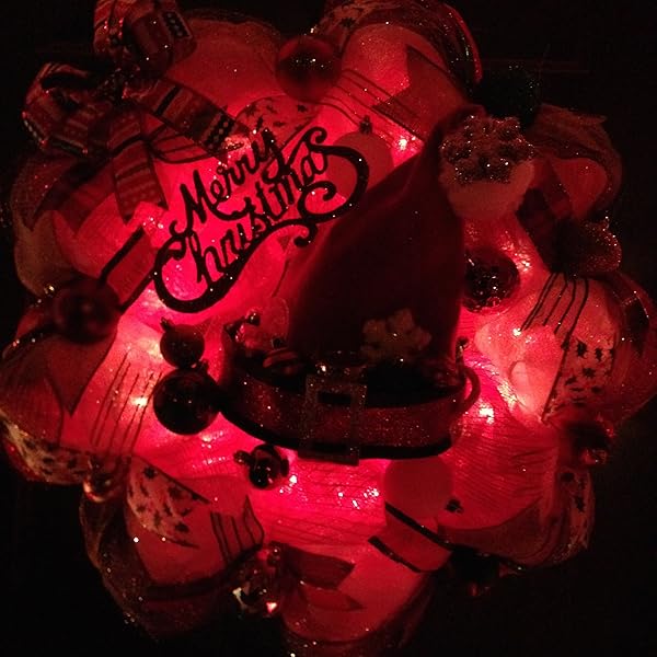 NEW HANDMADE CHRISTMAS SANTA DECO MESH WREATH WITH SANTA HAT AND LEGS AND IT LIGHTS UP!!