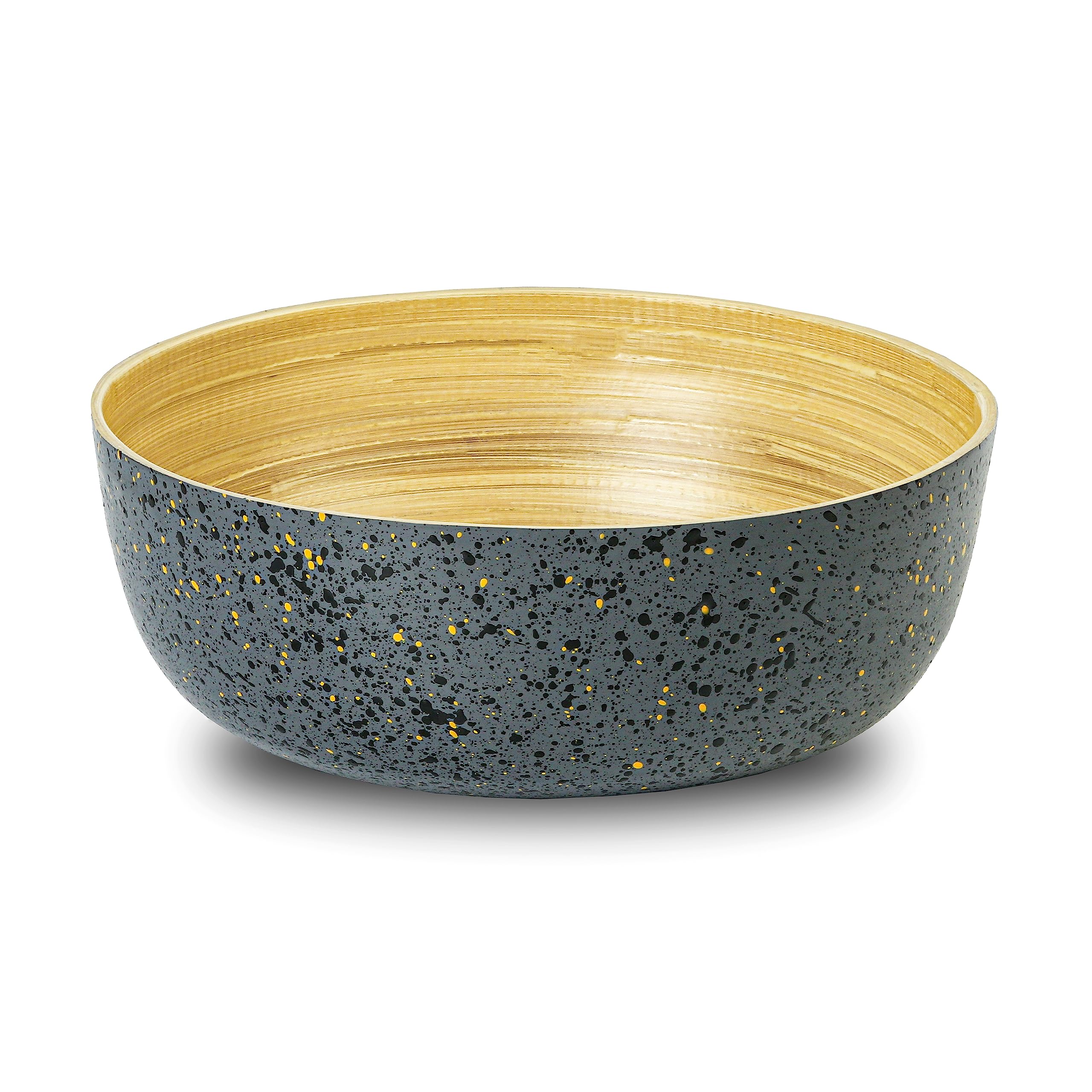 Jungle Culture® Large Bamboo Salad Bowl • Handmade Wooden Bowls • Fruit Bowl with Black Terrazzo Pattern • Decorative Bread Basket & Serving Bowl for Pasta, Snacks Crisps
