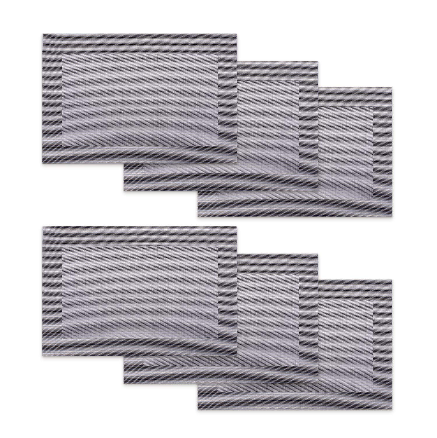 Heidi Table Mats Set of 6 Place Mats PVC Rectangular Plastic Silver Place Mats Heat Resistant Waterproof