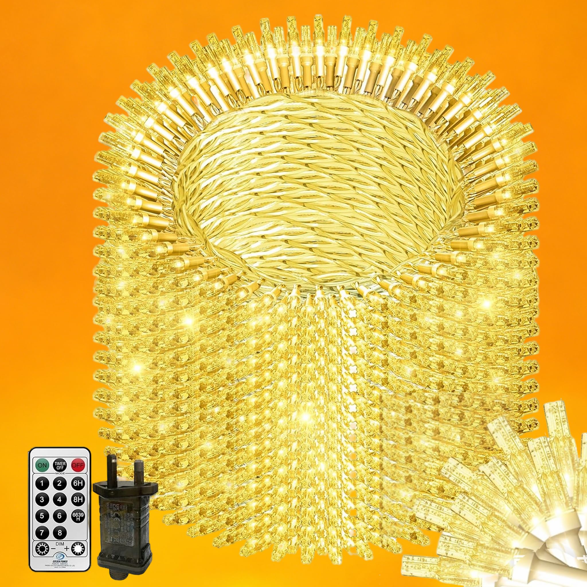 THKFUL 100M 800LED Crystal Fairy Lights Outdoor Indoor Plug in, Warm White Long String Lights with Remote Timer 8Mode, Waterproof Garden Fairy Lights String,10M Lead Wire for Tree Baloncy Fence