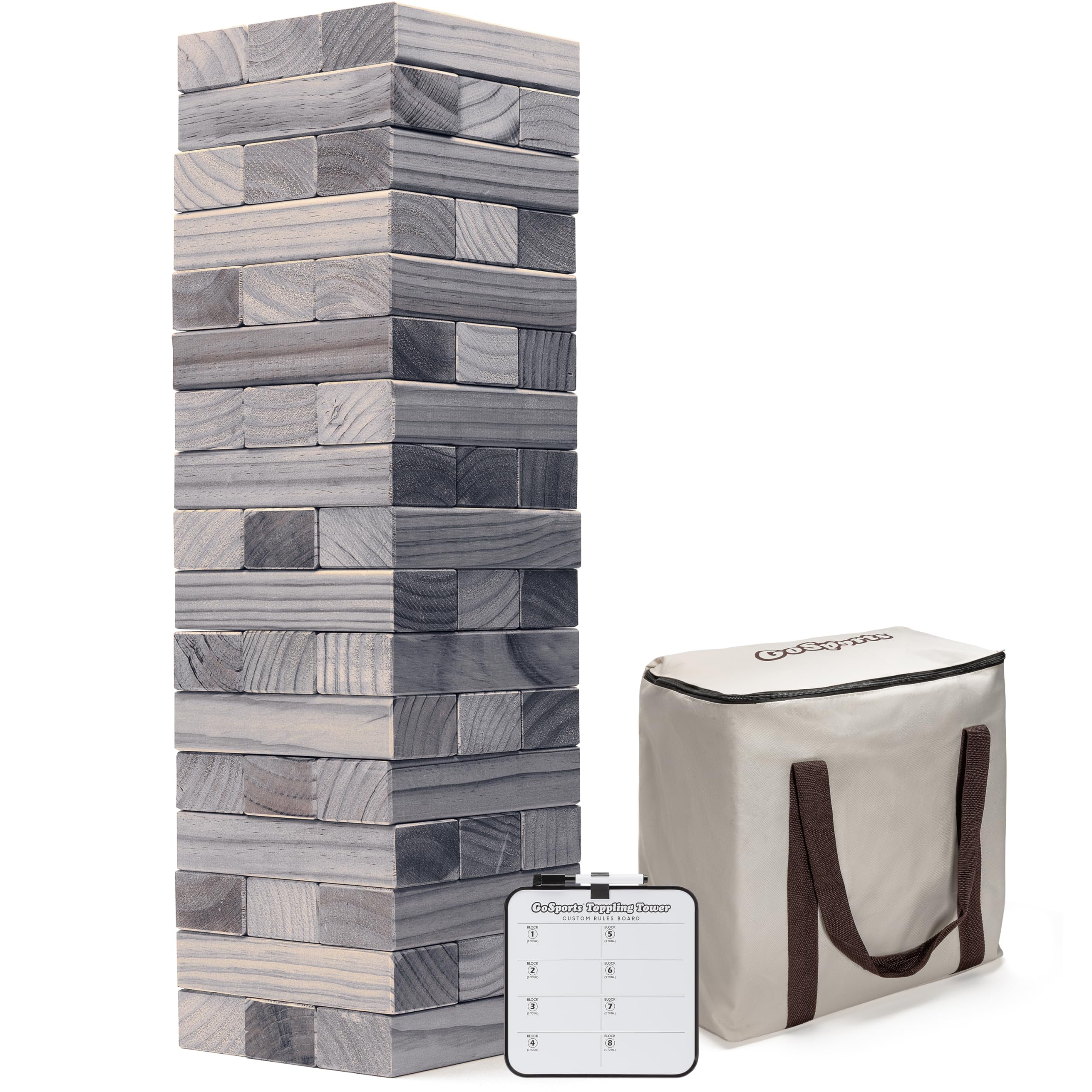 GoSports 3 ft Large Wooden Toppling Tower - Includes Bonus Rules with Gameboard - Choose Your Style