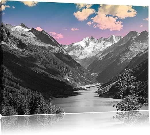 Lac Calme Enneigee Paysage De Montagne Noir Blanc Taille 80x60