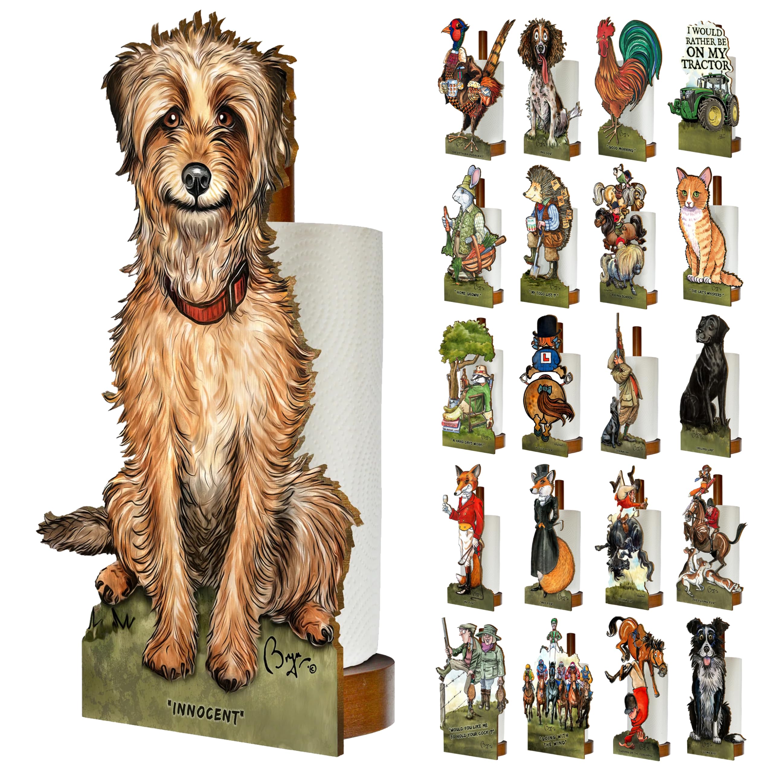 Looprints Fun Toilet Roll Storage & Kitchen Towel Holder Wooden Stand | Novelty Kitchen & Bathroom Decor & Accessories | Bryn Parry Art | Delight Border Terrier Owners With This Functional Home Gift. — image 1