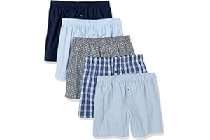 Amazon Essentials Men's Woven Cotton Boxer Short Underwear (Available in Big &Tall), Pack of 5