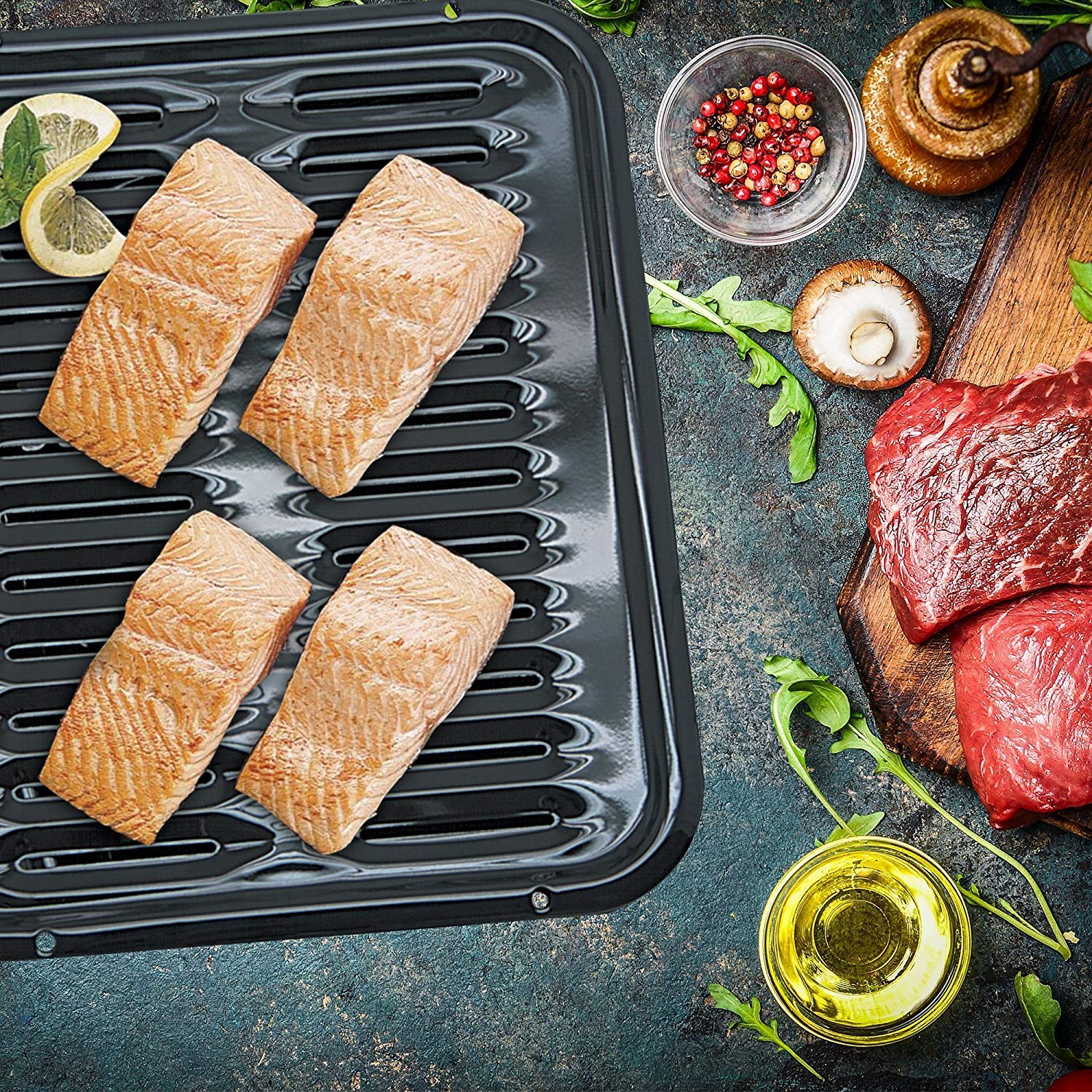 BP102X 2 Pc Black Porcelain Coated Steel Oven Broiler Pan with Rack 16