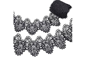 AIETSYEI Venice Lace Trim Black Ribbon Wave Bending Lace Trim Embroidered Edge Sewing for Crafts Wedding Applique Home Decor (Black)