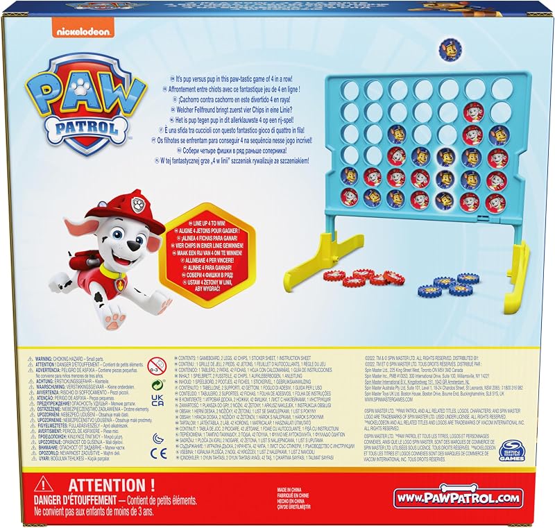 Patrulha Canina - Jogo de Tabuleiro Patrulha Canina 4 em Fila para 2 Jogadores com Chase e Marshall - Brinquedos Patrulha Canina - Brinquedos para Crianças de 4 Anos + - Presente para Rapazes de 4 Anos +