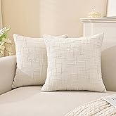 TAOSON Chenille Throw Pillow Covers 20x20 Inch Set of 2,Thick Textured Slubby Couch Cushion Covers Farmhouse Accent Modern Neutral Decorative Pillow Cases for Couch Sofa Bed Living Room, Cream White